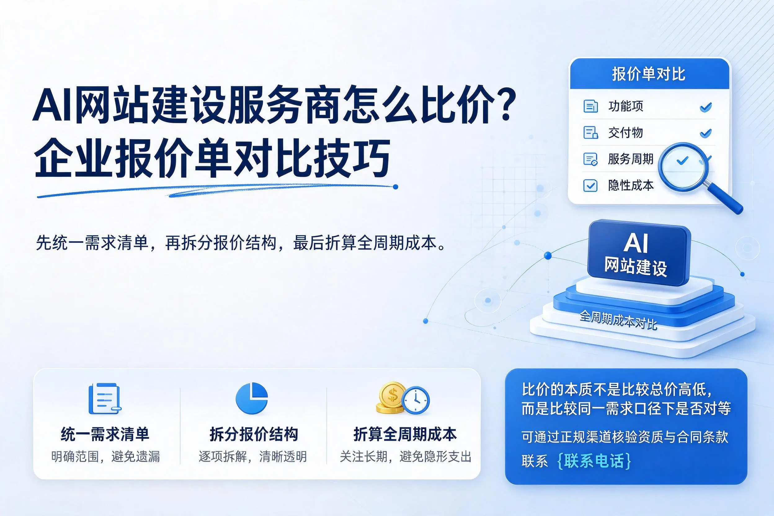 AI网站建设服务商怎么比价?兰州企业报价单对比技巧