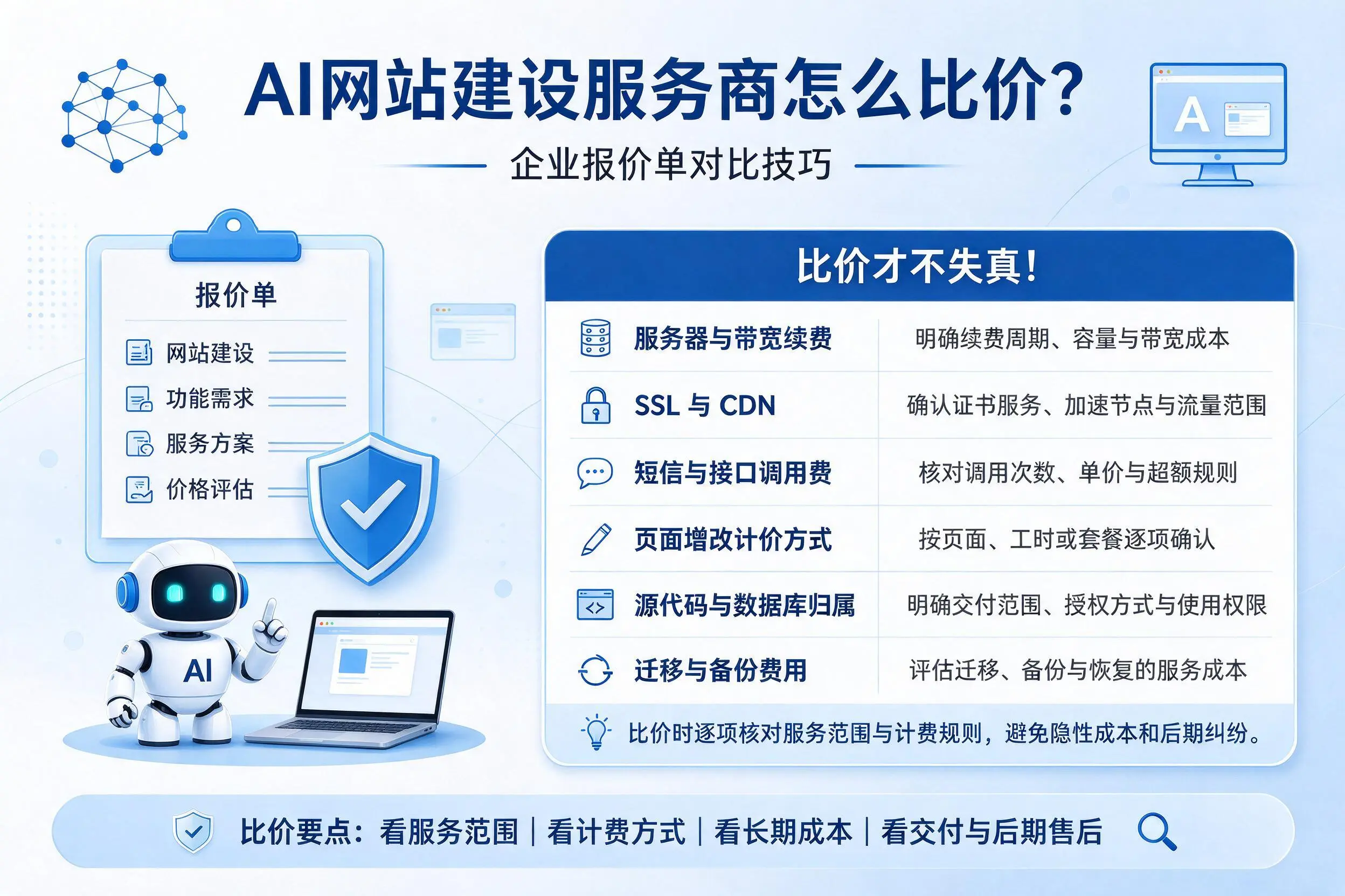 AI网站建设服务商怎么比价?兰州企业报价单对比技巧