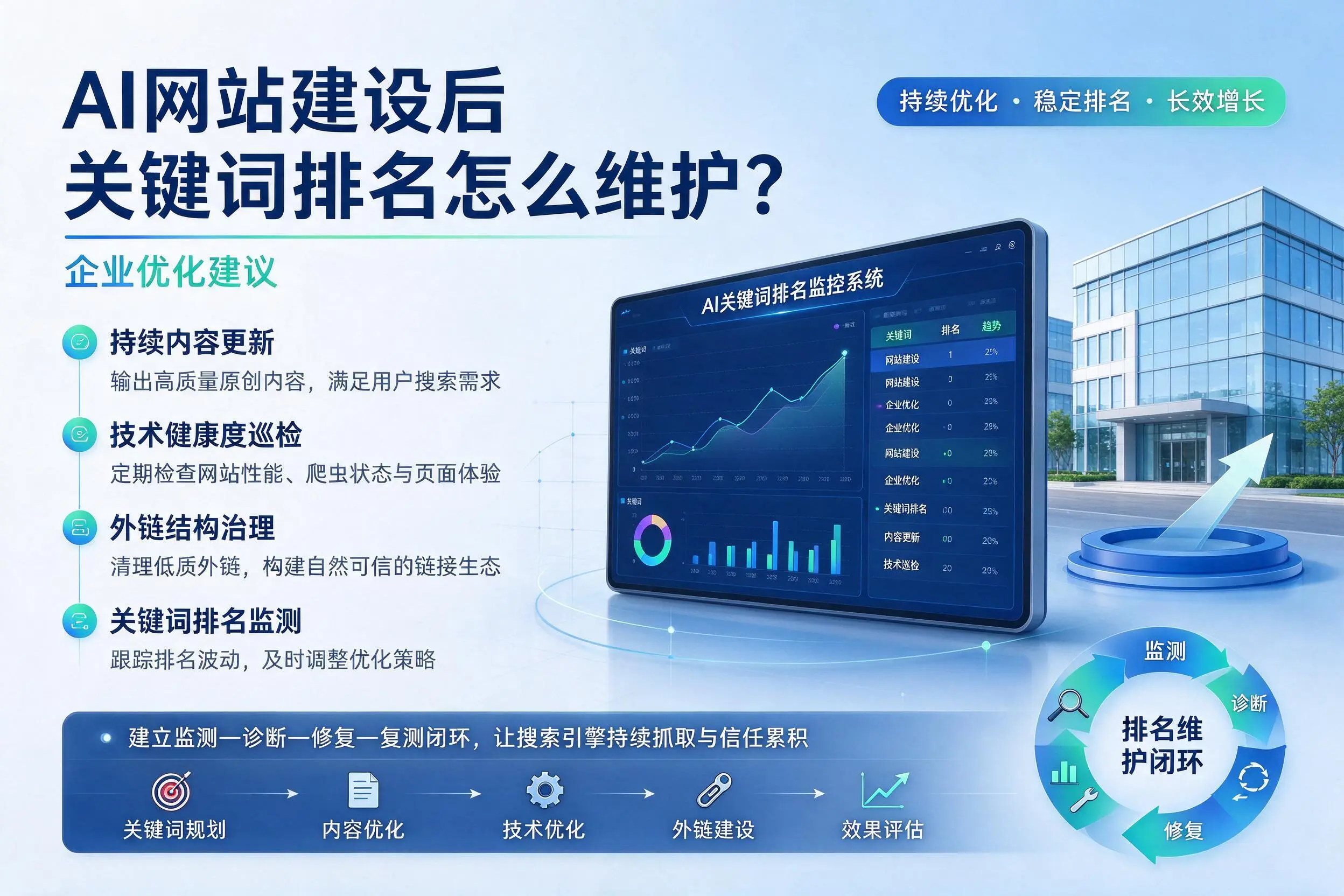 AI网站建设后关键词排名怎么维护?兰州企业优化建议