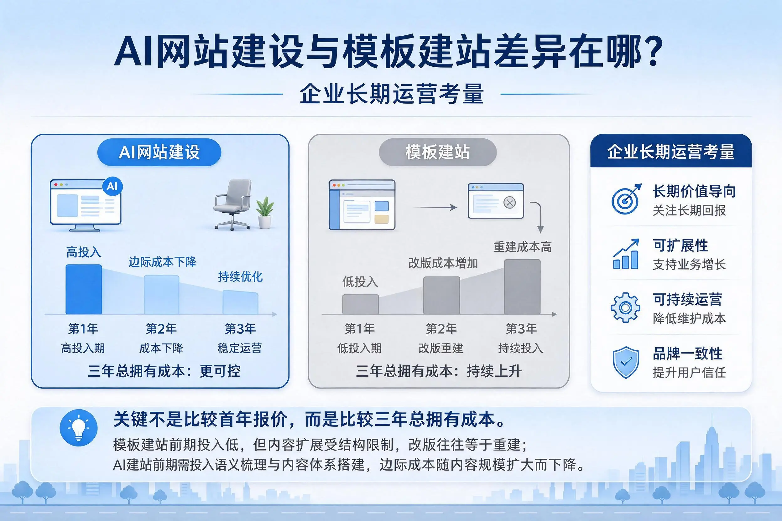 AI网站建设与模板建站差异在哪?兰州企业长期运营考量