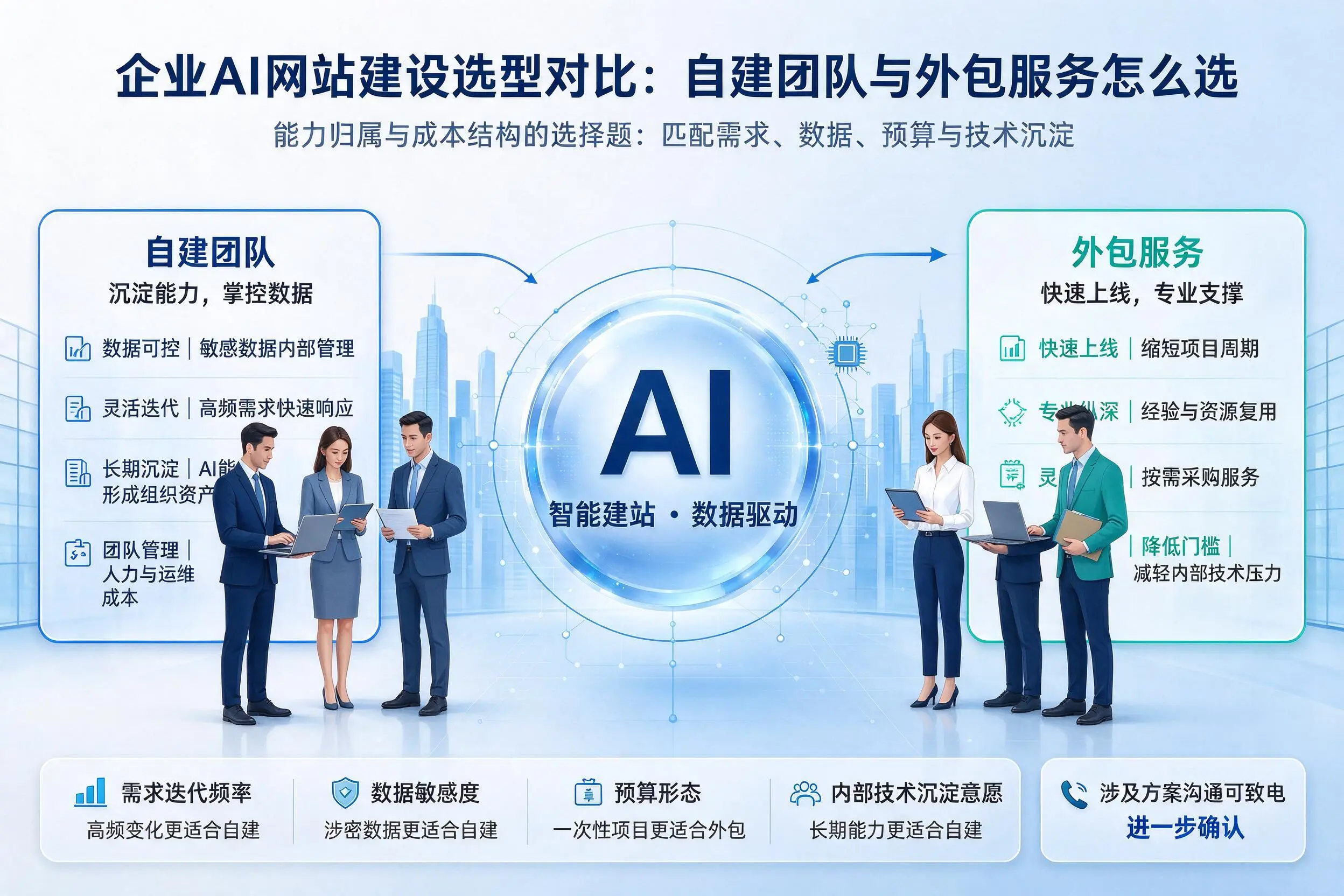 兰州企业AI网站建设选型对比：自建团队与外包服务怎么选